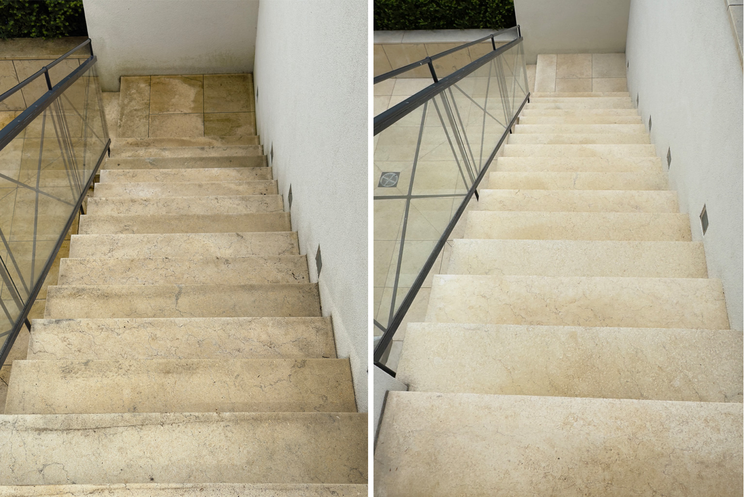 Professionelle Naturstein-Treppenreinigung im Stiegenhaus – Vorher/Nachher | Agata Group